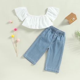 Clothing Sets Fashion Kid Girl Pants Suit Short Sleeve Shirt Casual Party Denim Trousers Outfit White 6 Months-5 Years