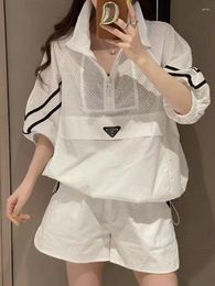 Women's Tracksuits High Quality Fashion Women Sweat Suit Set Thin Long Sleeve 2023 Summer Sunscreen Coat Top And Shorts Two Piece White