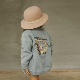 Pullover Girls Cardigan 100 Merino Wool Sweater With Embroidery By Hand Toddler Girl Knitted 27Y Children Clothing 230619
