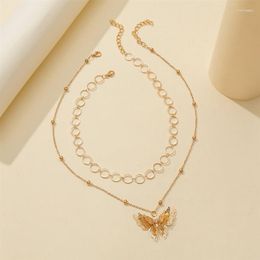 Pendant Necklaces 1pc Women Layered Necklace Set Crystal Butterfly Decor Clavicle Party Dress Up Jewelry Accessories