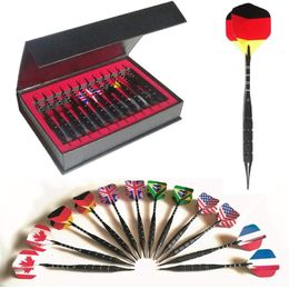 Darts 12 professional soft darts Pfeile set national flag 18g steel pointed darts copper plated needle darts toy set 230619