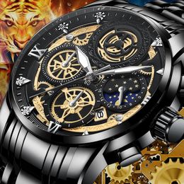 Wristwatches 2023 Sun Moon Star Men's Watch Skeleton Calendar Non-Mechanical Tourbillon Quartz Waterproof