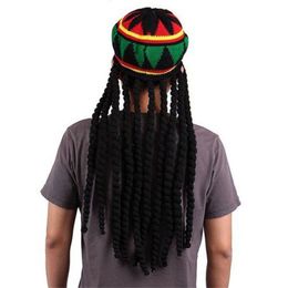 BeanieSkull Caps Men Women Jamican Rasta Hat Dreadlocks Wig Bob Caribbean Fancy Dress Prop Unisex Knitted Beanie Hat 230617