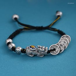 Link Bracelets FoYuan Silver Colour China-Chic Antique Five Emperor Coin Bracelet Handwoven Bronze For Men And Women