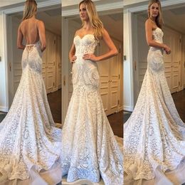 2019 Blush Summer Boho Mermaid Lace Wedding Dresses Bohemian Sweetheart Backless Lace Appliques Custom Made Bridal Gowns259S