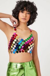 Women's Tanks 2023 Design Multi-color Bling Acrylic Beading Women Camisole Backless Hollow Out Bikini Tops Sexy Short Sequined Top Body