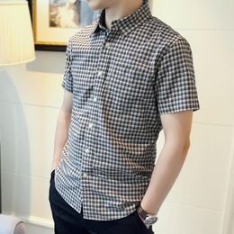 Men's Casual Shirts Plaid Clothing Short Sleeve And Blouses For Men Hipster Korean Style Slim Fit Cotton Brand Cool Luxury S I Man Tops