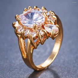 Wedding Rings Emmaya Engagement For Women Ring Champagne Gold Colour Femme Girl Friend Gift Big CZ Stone