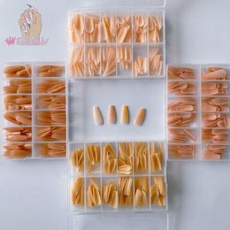 False Nails 240pcsbox Gel X Natural Capsule Long Coffin Full Cover Press On Nude Colour Soft Gel Finger Nails Tip Faux Ongles 230619