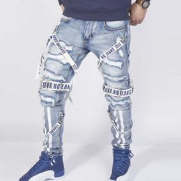 Men's Jeans jeans summer loose trousers trendy street men's collocation design autumn straight pants ripped motorcycle boy 230619