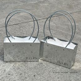 Gift Wrap 5PCS Silver Handbag Florist Flower Packaging Box Bright Floral Materials Mirror Paper 230619