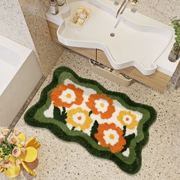 Carpets Fluffy Bathmat Minimalist Floral Bathroom Rug Tub Side Carpet Function Entrance Floor Mat Anti Slip Pad Aesthetic Home Decor 230617