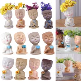 Vases Face Head Planter Succulent Plant Flower Pot Resin Container with Drain Holes Flowerpot Figure Garden Decor Tabletop Ornament 230617