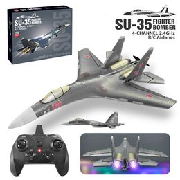 Electric/RC Aircraft 52.5CM SU-35 RC aircraft 2.4G with LED lights 6D reverse flight stunt large aircraft remote control glider aircraft EPP foam toys 230619