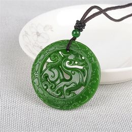 Chains Cute Necklace For Women Pendant Hollow Jade Carving Dragon Green Necklaces Pendants