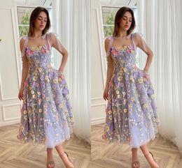 Plus Size A Line Prom Dresses Long for Women Strapless Spaghetti Straps Handmade Flowers Tea Length Draped Pleats Formal Dress Evening Party Birthday Gowns