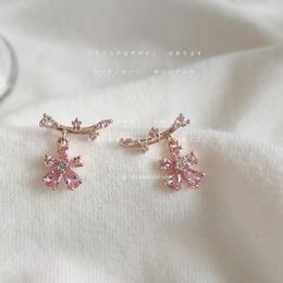 Stud Earrings 2023 Arrival Korean Sweet Zircon Pink Flower For Women Fashion Simple Crystal Jewellery Gifts