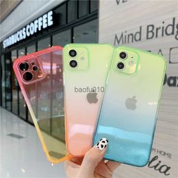 Transparent gradient suitable for iPhone12 mobile phone protective case all-inclusive straight edge iPhone11promax/xs soft shellL230619