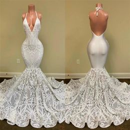 Sexy Halter Mermaid Wedding Dresses Lace Ruffles Sweep Train vestido de novia Backless Bridal Gowns robes de mariee211l