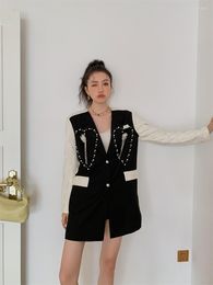Women's Suits 2023 Fashion Blazer V-neck Single Breasted Slim Fit Jacket Outwear Office Ladies Streetwear Midi Trench Coats Y2k