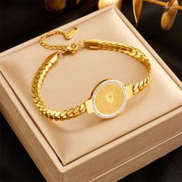 Link Bracelets 316L Stainless Steel Retro High-end Printed Portrait Round Card Woven Titanium Chain Jewellery Bracelet