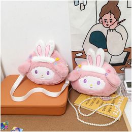 Melody Cute Rabbit Stuffed toy Backpack Girl's Crossbody Plush Bag Cartoon Pink Rabbit Shoulder Bag