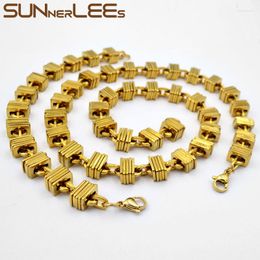 Necklace Earrings Set SUNNERLEES 316L Stainless Steel Bracelet 12mm Geometric Link Chain Silver Color Gold Plated Men Women SC252 S