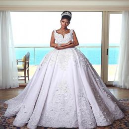 Arabic Dubai Spaghetti Sleeveless Lace Beads Wedding Bridal Gowns Plus Size Vintage Church A Line White Wedding Dresses189p