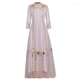 Casual Dresses HIGH QUALITY 2023 Fashion Designer Runway Dress Women's Stand Collar Long Sleeve Embroidery Gauze