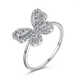 Cluster Rings WPB S925 Sterling Silver Women Sparkling Droplet Butterfly Ring Female Luxury Jewelry Bright Zircon Design Girl Gift Party