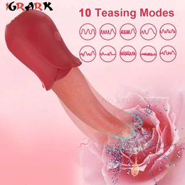 Realistic Tongue Licking Rose Vibrator Clitoral Stimulation Clit Nipples Anal Stimulator Female Vagina Sex Toys for Women Adults