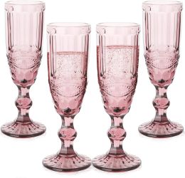 Machine Pressed Vintage Coloured Goblet White Wine Champagne Flute Water Glass Green Blue Pink Glass Goblets Glass Cup 0619