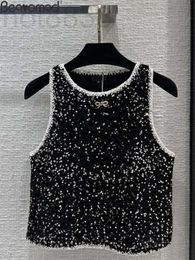 Women's Tanks & Camis Designer Fashion Summer Vintage Black Color Knitting Pullover Sweater Vests Sleeveless Sequin Straight Slim 1XEH