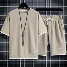 Men's Tracksuits 2 Pcs/Set Loose Drawstring Daily Wear Round Neck Men Top Shorts Suit Summer Tracksuit Set Male Clothes