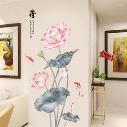 Wall Stickers 74x123cm Large Size Lotus Wallpaper Self-Adhesive 3D Chinese Style For Living Room Bedroom Study Decoration