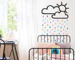 Wall Stickers Sun And Rain Cloud Decal Raindrop Decals Kids Room Decor Nursery Girls Boys Bedroom Removable DIY P942