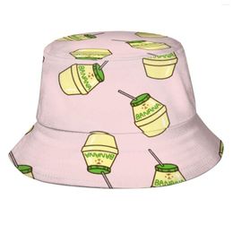 Berets Outdoor Sun Fishing Panama Hats Flavor Cute Korean Drink Market Food Kpop Pastel Pink