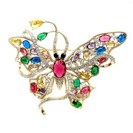 Brooches Gorgeous Gold Tone Multi Coloured Stones Accent Curled Long-tailed Butterfly Brooch Pin Swallowtail Mother Grandmom GiftJewelry