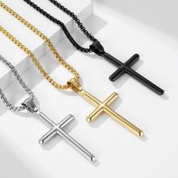 Pendant Necklaces Simple Classic Cross Necklace For Women Men Titanium Steel Link Chain Charm Punk Hip Hop Jewellery Gift