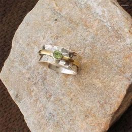 Cluster Rings Vintage Creativity Fashion Irregular Two-tone Metal Green Zircon Ring For Men Women Bohemia Engagement Wedding Party Gift