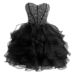 Charming Short Homecoming Dresses Sweetheart Organza Beaded Crystals A-Line Sequins Birthday Graduation Cocktail Party Gown