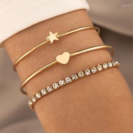 Charm Bracelets Vintage Hollow Star Tree Leaf Bracelet For Women Luxury Crystal Geometry Opening Bangle Set Party Jewellery 5pcs/set