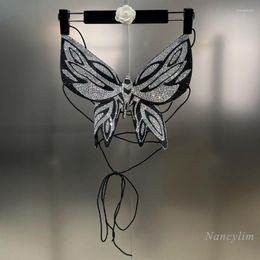 Women's Tanks Summer Woman Y2K Top 2023 V-neck Rhinestone Shiny Butterfly Personality Woven Backless Sexy Camisole Tank