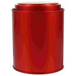 Storage Bottles Round Container Lid Tea Supply Desktop Canister Tinplate Set 10X10X12.5CM Multi-function Red