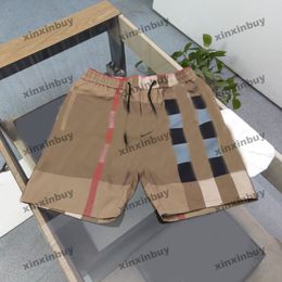 xinxinbuy Men women designer Beach shorts pant plaid pattern print Letters Hawaii Vacation summer brown S-3XL