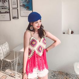 Women's Tanks Holiday Bohemian Crochet Flower Fringed Vest With INS Selling Hand-Woven National Style Bikini
