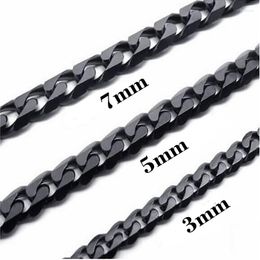 Chains Cuban Link Chain Black Colour Stainless Steel Necklaces Tone Punk Charm Jewellery 3MM 5MM 7MM