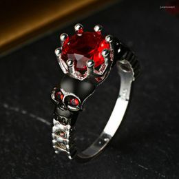 Cluster Rings Vintage 925 Silver Skull Punk Red Steel Jade Ring Personality Non-mainstream Bone Jewellery