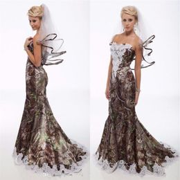 Custom Made Camo Wedding Dresses Mermaid Lace Appliques Open Back Modest Camouflage Bridal Gowns Plus Size Vestido De Novia245Z