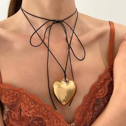 Chains Simple Black Wax Thread Big Large Heart Pendant Necklace For Women Trendy Elegant Choker Love Long